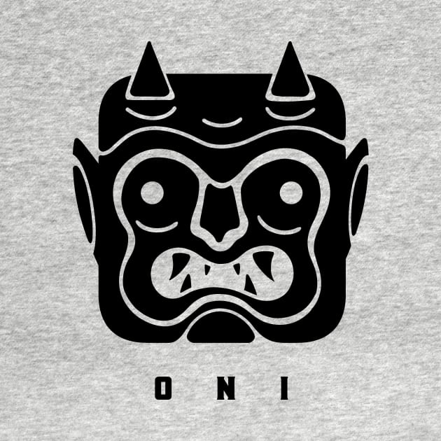 Minimalist, stylized Oni face in black ink by croquis design